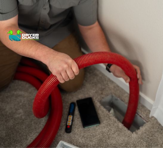 Dust and debris built up inside a home's HVAC air duct